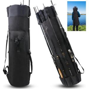 OROOTL Fishing Rod Bag Portable Fishing Pole Storage Backpack Foldable Rod and Reel Travel Case Hold 5 Poles Carry Organizer Fishing Accessories Fisherman Gifts(Black)