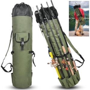 OROOTL Fishing Rod Bag Portable Fishing Pole Storage Backpack Foldable Rod and Reel Travel Case Hold 5 Poles Carry Organizer Fishing Accessories Fisherman Gifts(Khaki Green)
