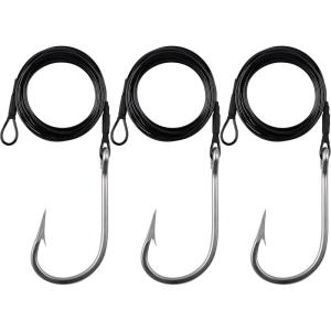 OROOTL Fishing Shark Hook Rigs, 3pcs Surf Fishing Rigs Stainless Steel Wire Leader with Tuna Hooks Big Game Deep Sea Gear for Shark Tuna Halibut(5/0-3pcs)
