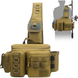 OROOTL Fishing Sling Bag with Rod Holder, Portable Fishing Backpack Lightweight Fishing Fanny Pack Waterproof Crossbody Fishing Gear Storage Bag for Men Women Gift