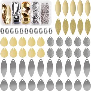 OROOTL Fishing Spinner Blades Split Rings Kit, 100pcs Colorado Willow Blades Lure Rings Set Gold Silver Spoon Easy Spin Spinner Bait Making Freshwater Saltwater Walleye Rig Inline DIY Accessories