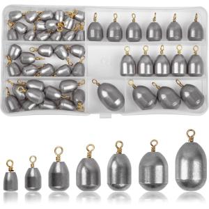 OROOTL Fishing Weights Sinkers Kit, 50pcs Iron Fishing Sinkers Assorted Bass Casting Weights Water Drop Bell Sinker with Brass Ring Saltwater Freshwater 1/8oz-1oz