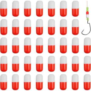OROOTL Foam Floats Pompano Rig Floats, 60pcs Snell Floats Foam Bobbers for Fishing Pompano Rigs Fishing Rig Making Kit for Trout Catfish Walleye(Cylinder – Red/White)
