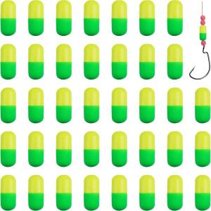 OROOTL Foam Floats Pompano Rig Floats, 60pcs Snell Floats Foam Bobbers for Fishing Pompano Rigs Fishing Rig Making Kit for Trout Catfish Walleye(Cylinder – Yellow/Green)
