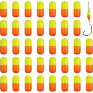 OROOTL Foam Floats Pompano Rig Floats, 60pcs Snell Floats Foam Bobbers for Fishing Pompano Rigs Fishing Rig Making Kit for Trout Catfish Walleye(Cylinder – Yellow/Orange)