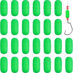 OROOTL Foam Floats Pompano Rig Floats, 60pcs Snell Floats Foam Bobbers for Fishing Pompano Rigs Fishing Rig Making Kit for Trout Catfish Walleye(Cylinder – Green)