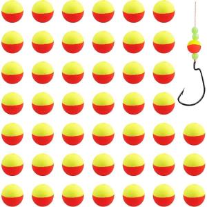 OROOTL Foam Floats Pompano Rig Floats, 60pcs Snell Floats Foam Bobbers for Fishing Pompano Rigs Fishing Rig Making Kit for Trout Catfish Walleye(Sphere – Red/Yellow)