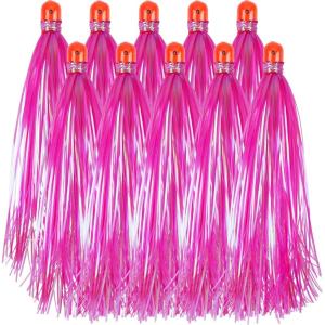 OROOTL Mylar Flash Teaser Tail Bucktail Teasers Weighted Jig Head Fishing Lures Mylar Fishing Skirt Hair Bait Jigs 3/8oz Bullet Sinkers Head with Bucktail Teaser 10pcs/Pack(Pink-10pcs)
