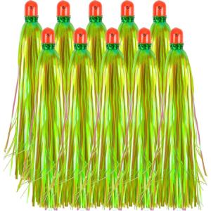 OROOTL Mylar Flash Teaser Tail Bucktail Teasers Weighted Jig Head Fishing Lures Mylar Fishing Skirt Hair Bait Jigs 3/8oz Bullet Sinkers Head with Bucktail Teaser 10pcs/Pack(Green-10pcs)