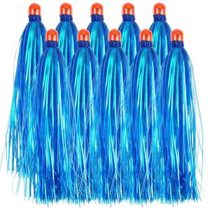 OROOTL Mylar Flash Teaser Tail Bucktail Teasers Weighted Jig Head Fishing Lures Mylar Fishing Skirt Hair Bait Jigs 3/8oz Bullet Sinkers Head with Bucktail Teaser 10pcs/Pack(Blue-10pcs)