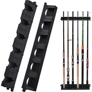OROOTL Wall Mount Fishing Rod Holders, Vertical 6 Fishing Pole Storage Rack for Garage Fishing Pole Holders Organizer Fishing Rods Storage Hanger Equipment Small/Large