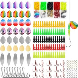 OROOTL Walleye Rig Making Kit Fishing Lure Making Supplies DIY Walleye Spinner Rig Crawler Harness Spinner Blades Stacked Fishing Beads Hooks for Trout Bass Salmon Walleye Fishing Kit, 100pcs(180pcs Kit)