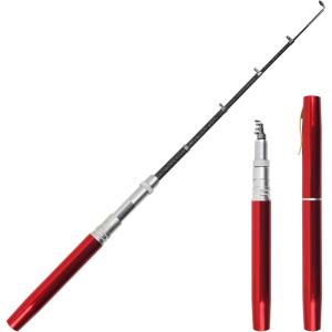 Pocket Fishing Rod, 40/63inch Mini Fishing Pole Aluminum Alloy Pen Fish Rod Portable Small Fishing Pole for Travel Ice Fly Fishing Sea Saltwater Freshwater(Red)