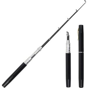 Pocket Fishing Rod, 40/63inch Mini Fishing Pole Aluminum Alloy Pen Fish Rod Portable Small Fishing Pole for Travel Ice Fly Fishing Sea Saltwater Freshwater(Black)
