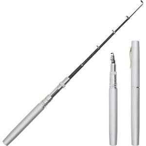 Pocket Fishing Rod, 40/63inch Mini Fishing Pole Aluminum Alloy Pen Fish Rod Portable Small Fishing Pole for Travel Ice Fly Fishing Sea Saltwater Freshwater(Silver)