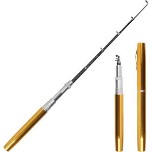 Pocket Fishing Rod, 40/63inch Mini Fishing Pole Aluminum Alloy Pen Fish Rod Portable Small Fishing Pole for Travel Ice Fly Fishing Sea Saltwater Freshwater(Gold)