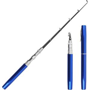 Pocket Fishing Rod, 40/63inch Mini Fishing Pole Aluminum Alloy Pen Fish Rod Portable Small Fishing Pole for Travel Ice Fly Fishing Sea Saltwater Freshwater(Blue)
