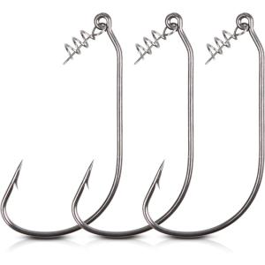 Twistlock Fishing Hooks with Centering Pin, 30pcs Twist Lock Hooks Worm Hooks for Bass Fishing Unweighted Swimbait Hooks for Soft Plastics Saltwater Freshwater Fishing(1/0-30pcs)