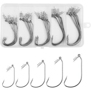 Twistlock Fishing Hooks with Centering Pin, 30pcs Twist Lock Hooks Worm Hooks for Bass Fishing Unweighted Swimbait Hooks for Soft Plastics Saltwater Freshwater Fishing(Mixed Sizes-30pcs)