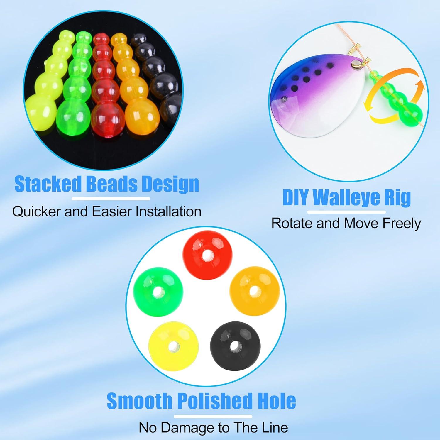 imageOROOTL Fishing Beads Stacked Fishing Beads 250pcs Trout Beads Plastic Fish Beads Kit Fishing Line Bead Eggs for Walleye Rig Inline Spinner Rig Lure Making Supplies Saltwater FreshwaterBlack250pcs