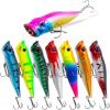 imageOROOTL 8pcs Fishing Popper Lures Bass Fishing Lures Hard Baits Set Colorful Poppers for Freshwater Saltwater Pike Bass Trout Walleye Panfish