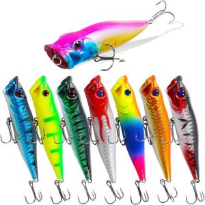 OROOTL 8pcs Fishing Popper Lures Bass Fishing Lures Hard Baits Set Colorful Poppers for Freshwater Saltwater Pike Bass Trout Walleye Panfish