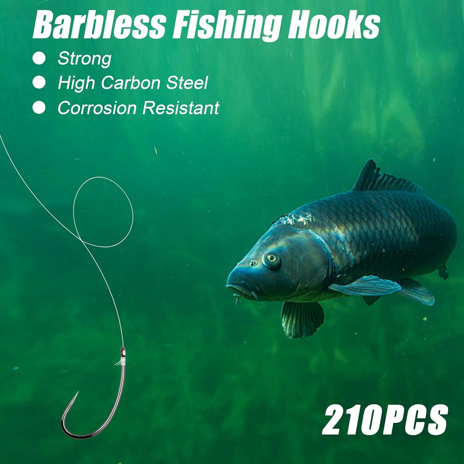 image210pcs Barbless Fishing Hooks Kit Carp Fishing Circle Hooks Curve Shank Fly Tying Hook for Carp Hair Rigs Freshwater Saltwater