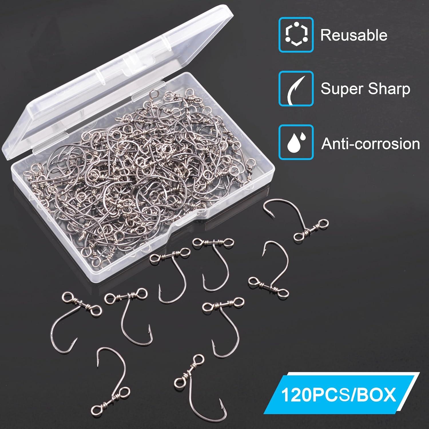 imageOROOTL Drop Shot Fishing Hooks 120pcs Inline Drop Shot Rig Hook Swivels High Carbon Steel Worm Hook for Bass Perch Walleye Catfish