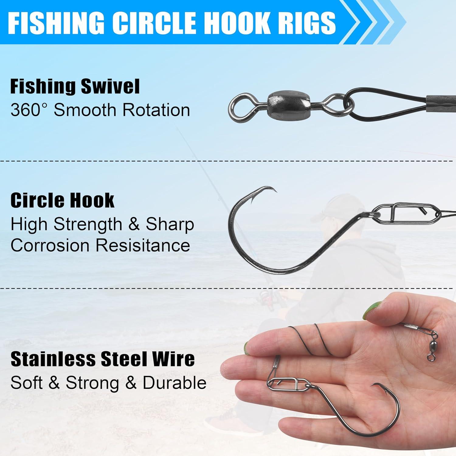 imageOROOTL Fishing Circle Hooks Rigs 1530pcs Saltwater Fishing Steel Leader Hook Rigs Heavy Duty Circle Hook with Wire Leader Circle Hook Rigs for Catfish Lure Rig Catfishing Tackle80