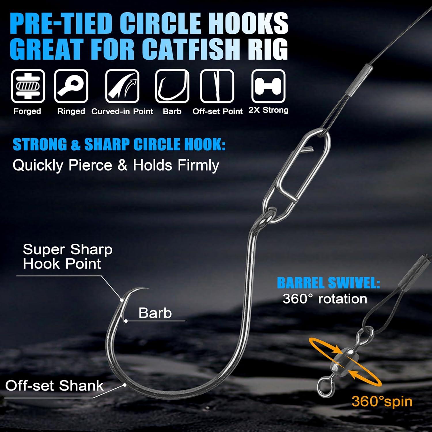 imageOROOTL Fishing Circle Hooks Rigs 1530pcs Saltwater Fishing Steel Leader Hook Rigs Heavy Duty Circle Hook with Wire Leader Circle Hook Rigs for Catfish Lure Rig Catfishing Tackle80