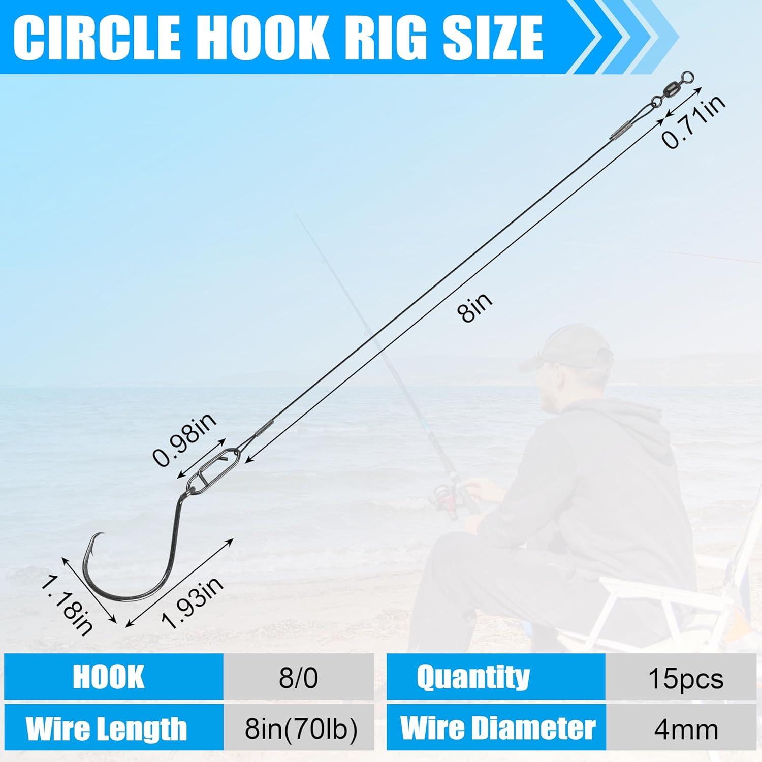 imageOROOTL Fishing Circle Hooks Rigs 1530pcs Saltwater Fishing Steel Leader Hook Rigs Heavy Duty Circle Hook with Wire Leader Circle Hook Rigs for Catfish Lure Rig Catfishing Tackle80