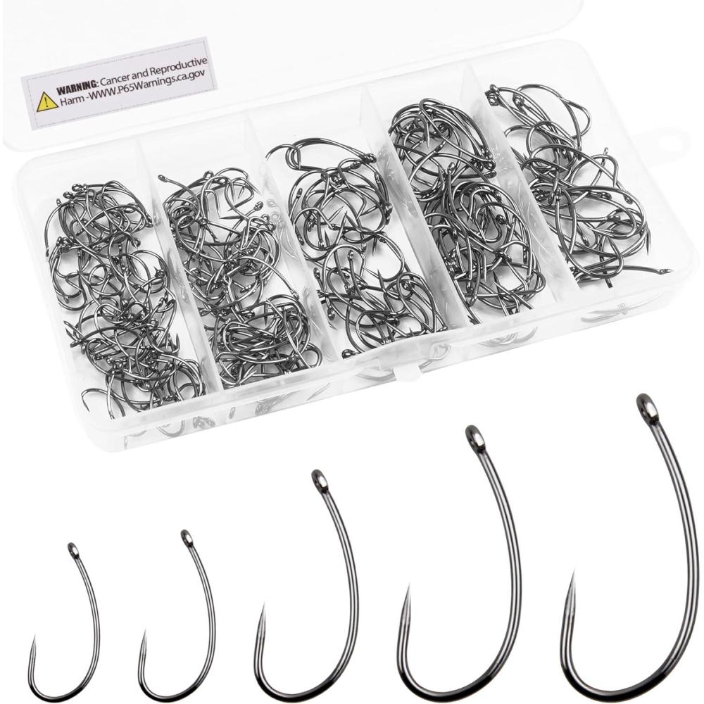 image210pcs Barbless Fishing Hooks Kit Carp Fishing Circle Hooks Curve Shank Fly Tying Hook for Carp Hair Rigs Freshwater Saltwater