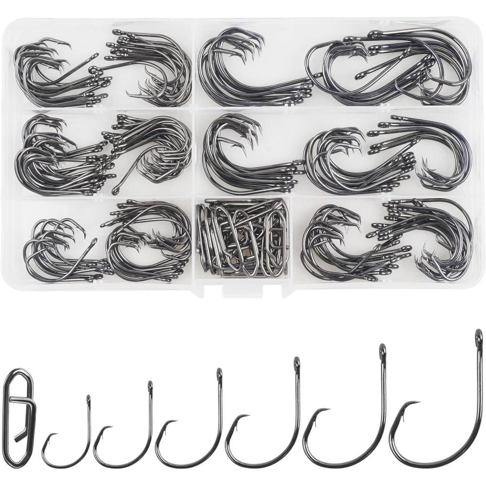 imageOROOTL Circle Hooks Saltwater for Catfish 170pcs Catfish Hooks Wide Gap Circle Fishing Hooks High Carbon Steel Inline Hook for Freshwater Saltwater