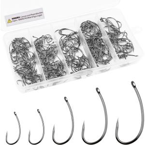 210pcs Barbless Fishing Hooks Kit Carp Fishing Circle Hooks Curve Shank Fly Tying Hook for Carp Hair Rigs Freshwater Saltwater