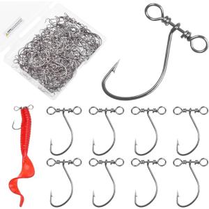 OROOTL Drop Shot Fishing Hooks, 120pcs Inline Drop Shot Rig Hook Swivels High Carbon Steel Worm Hook for Bass Perch Walleye Catfish